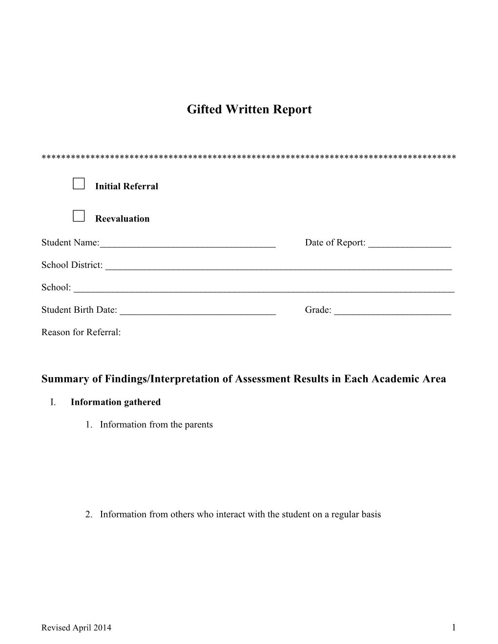 Gifted Written Report
