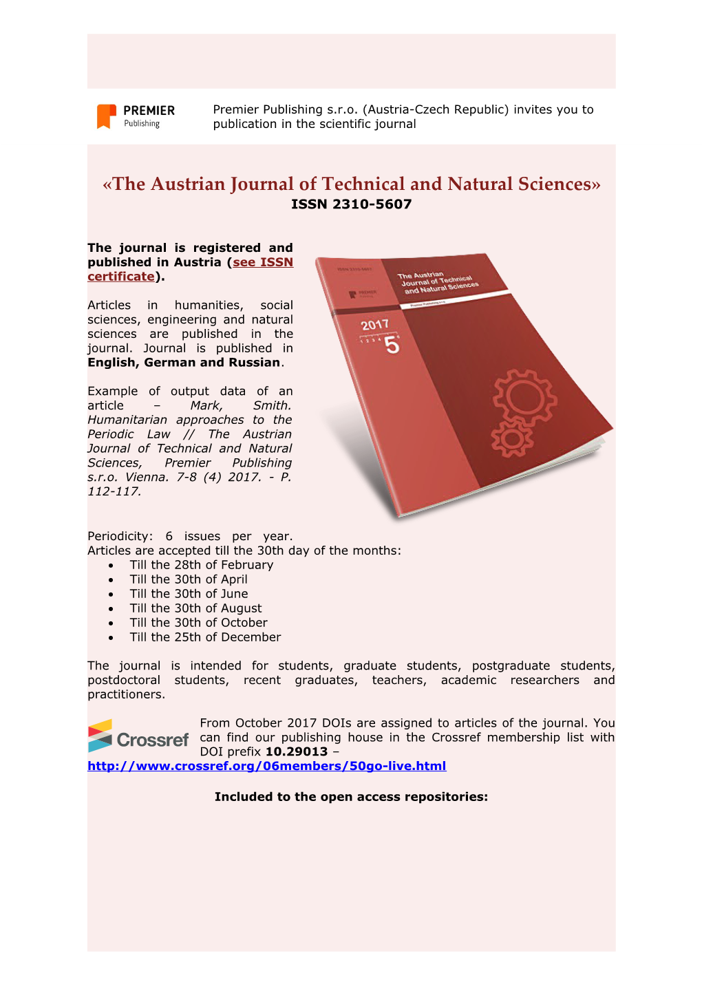 The Austrian Journal of Technical and Natural Sciences