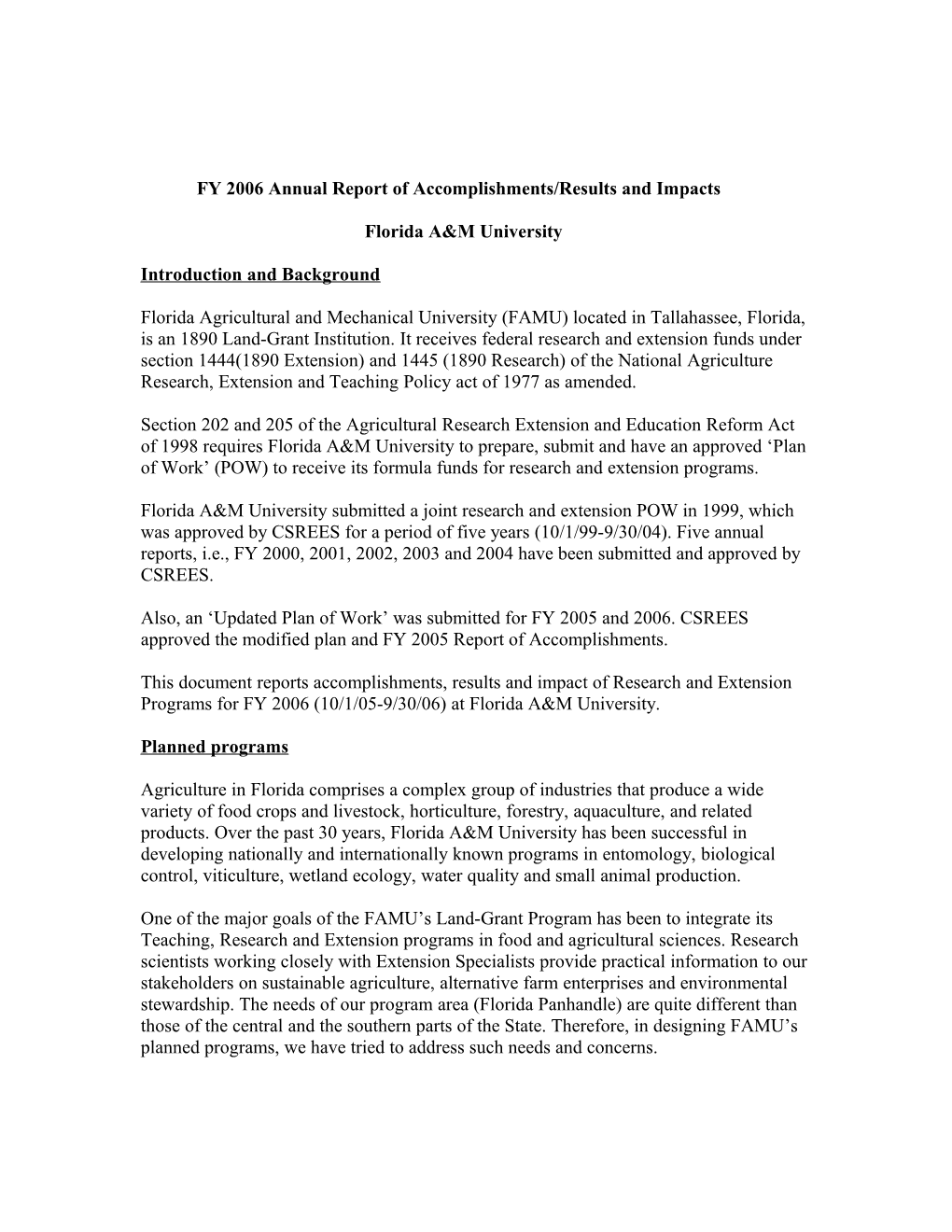 FY 2004 Annual Report of Accomplishments/Results and Impact