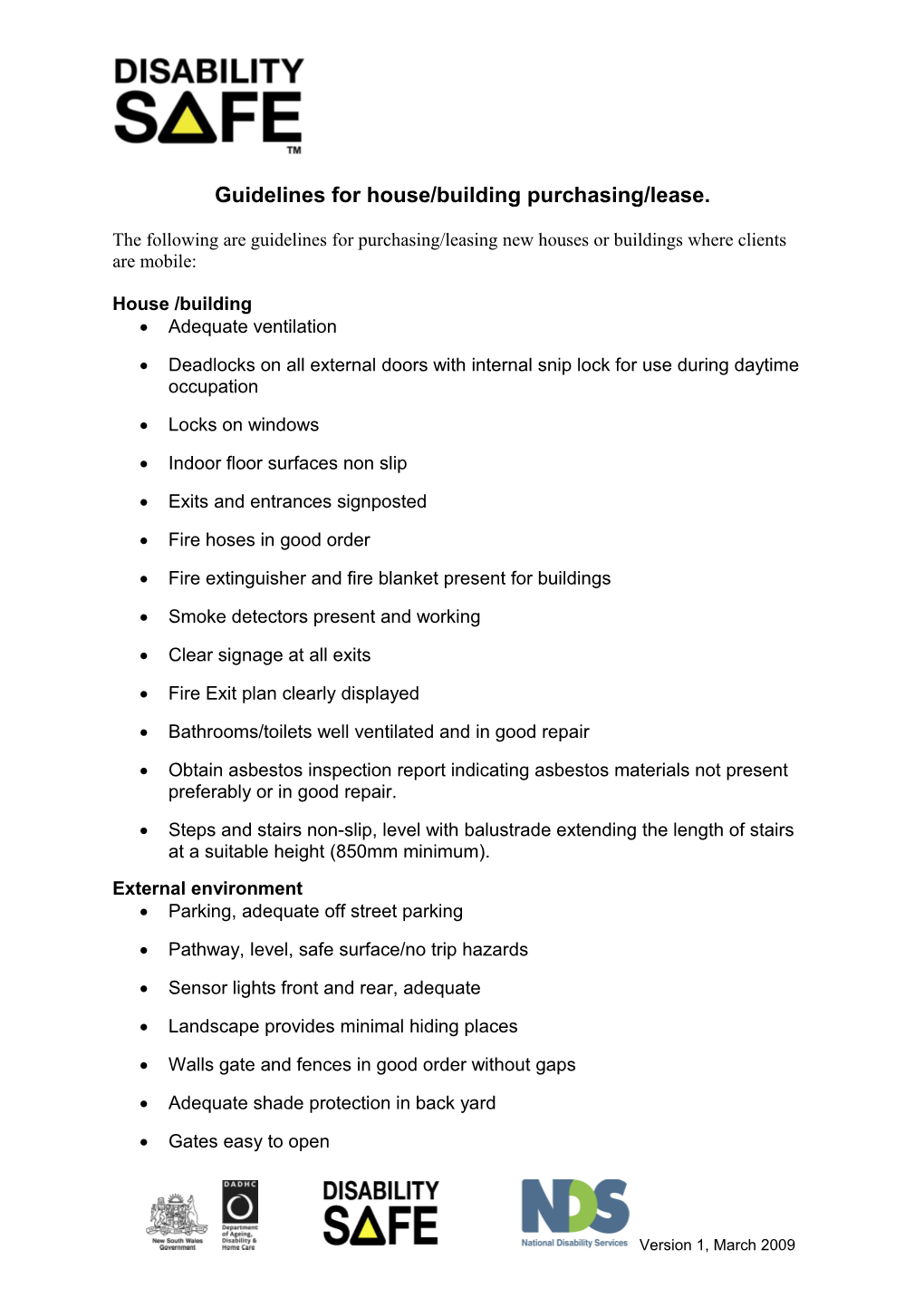 Guidelines for House/Building Purchasing/Lease