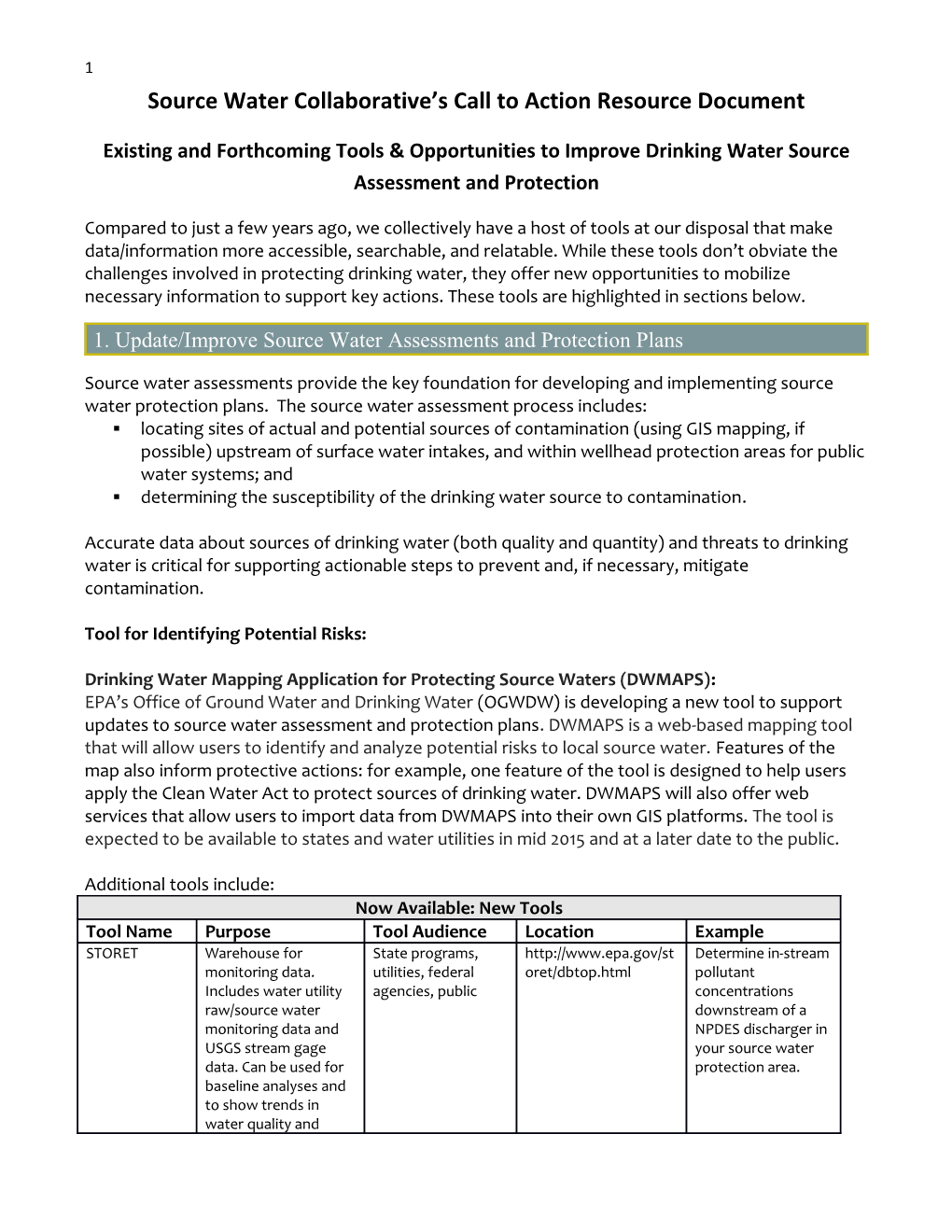 Source Water Collaborative S Call to Action Resource Document