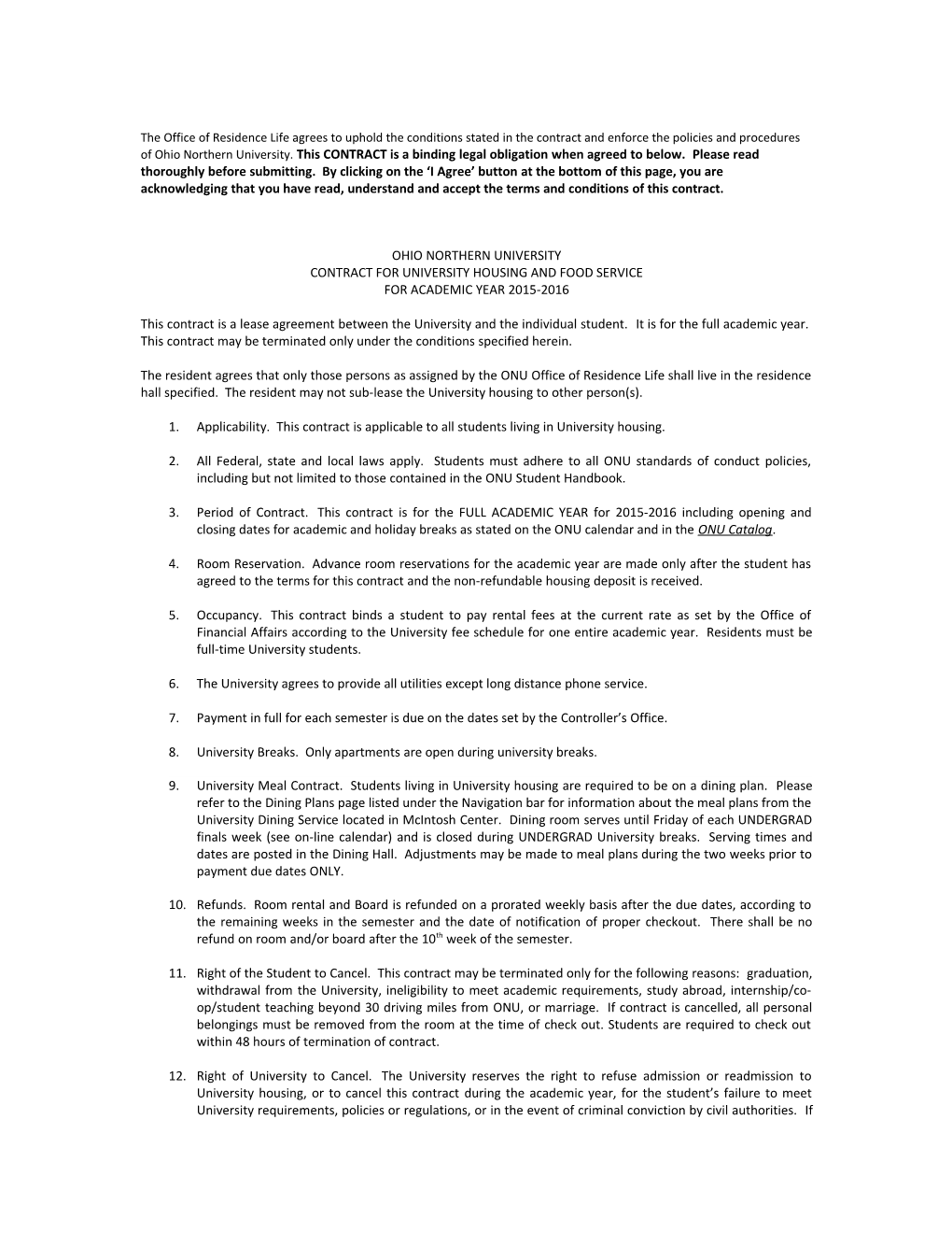 Copy to Body of Housing Agreement Page