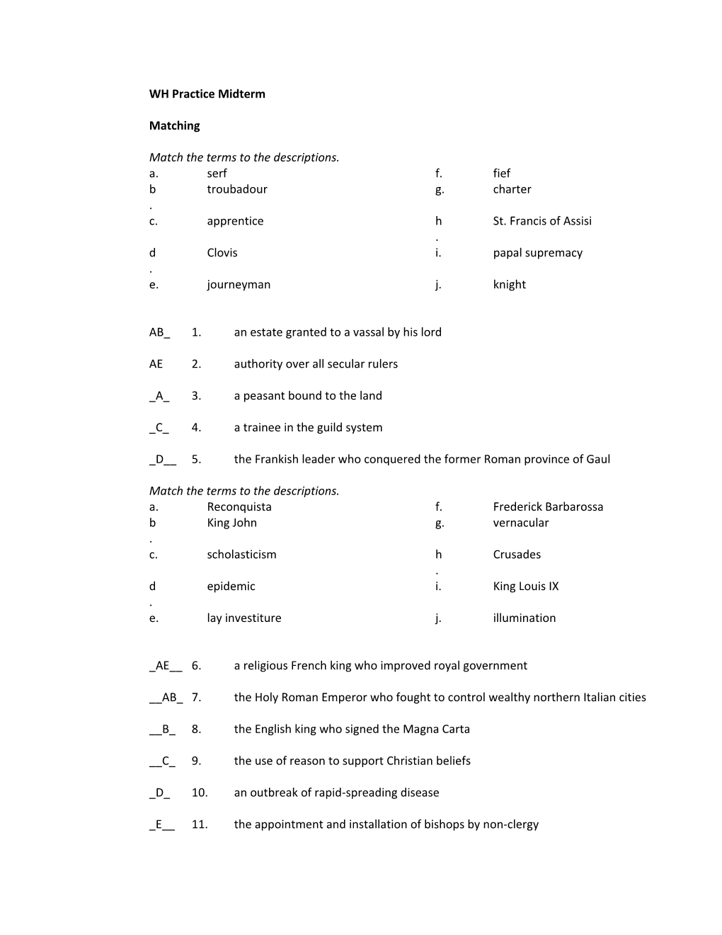 WH Practice Midterm