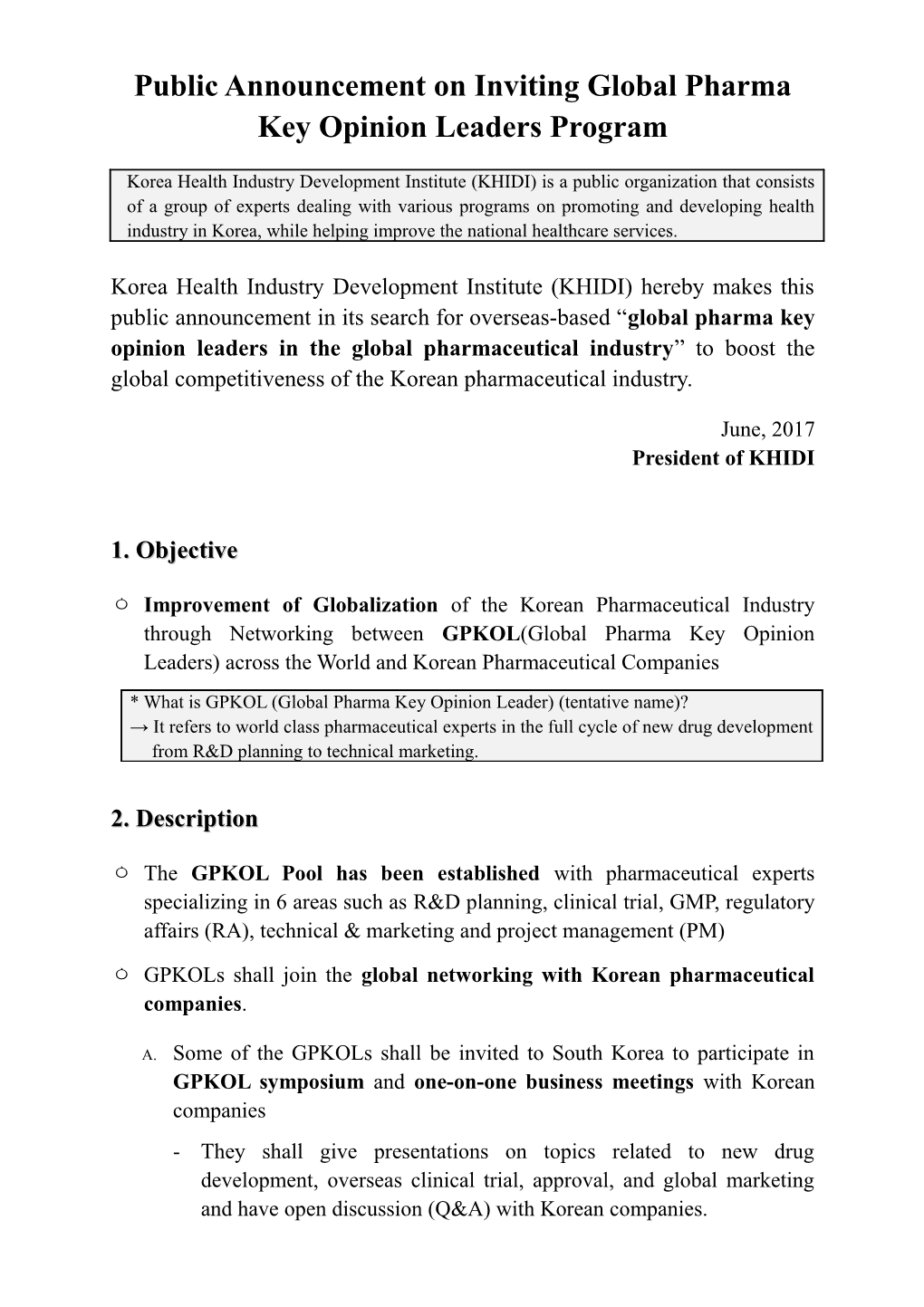 Public Announcementon Invitingglobal Pharma Key Opinion Leadersprogram