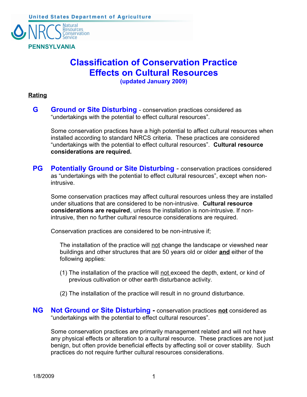 Classification of Conservation Practice