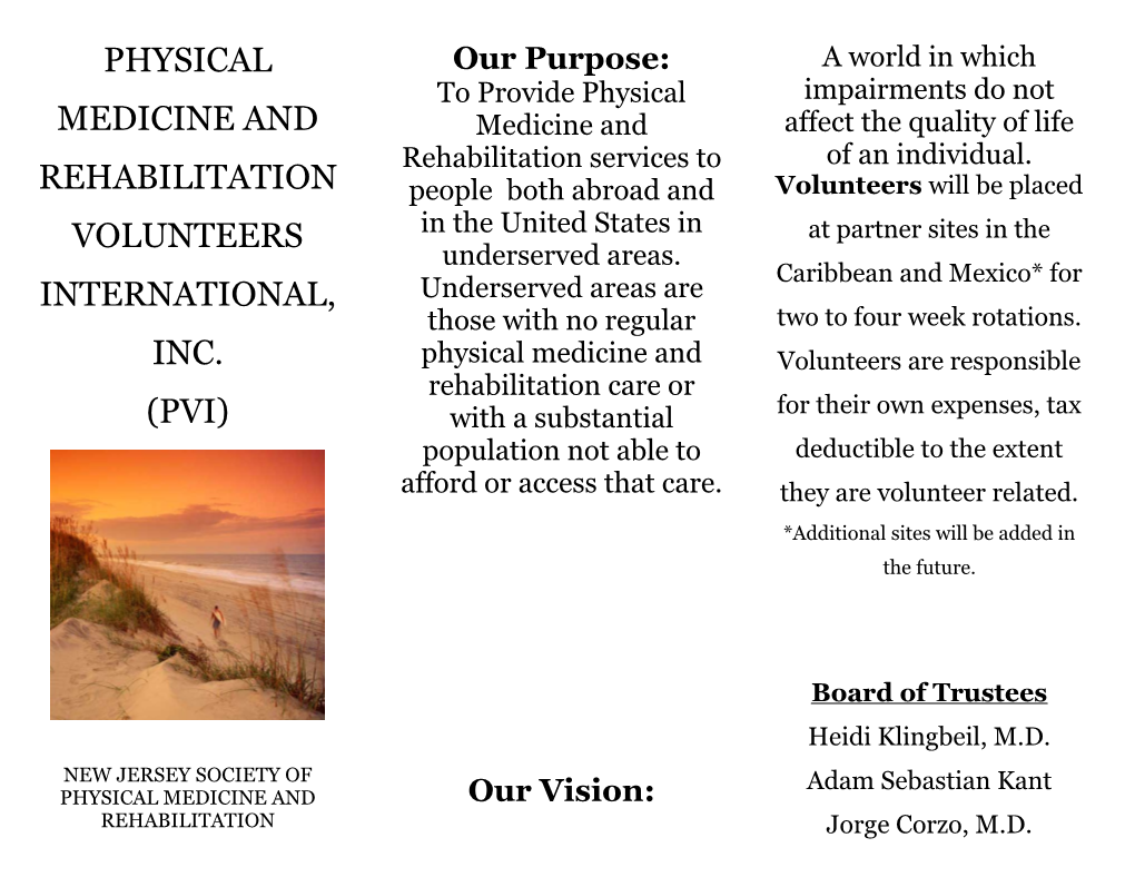 Physical Medicine and Rehabilitation Volunteers International Inc