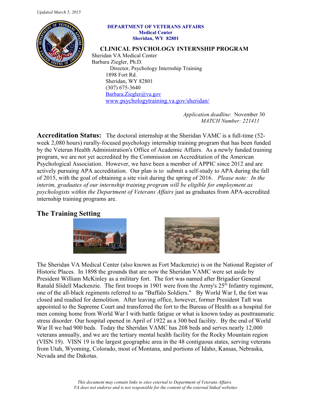 Psychology Internship Training Program in Sheridan Wyoming - U.S. Department of Veterans Affairs