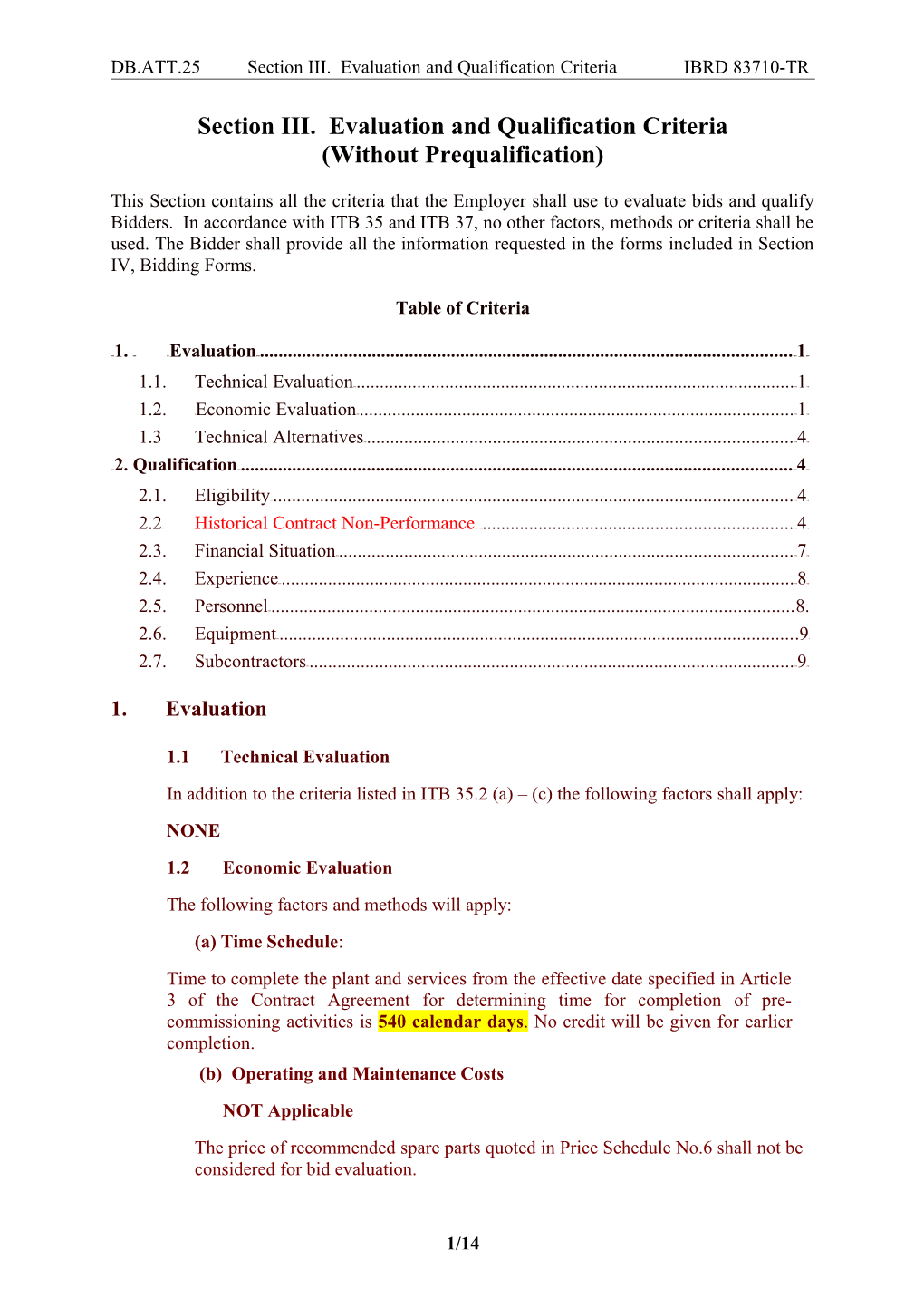 DB.ATT.25 Section III. Evaluation and Qualification Criteria IBRD 83710-TR