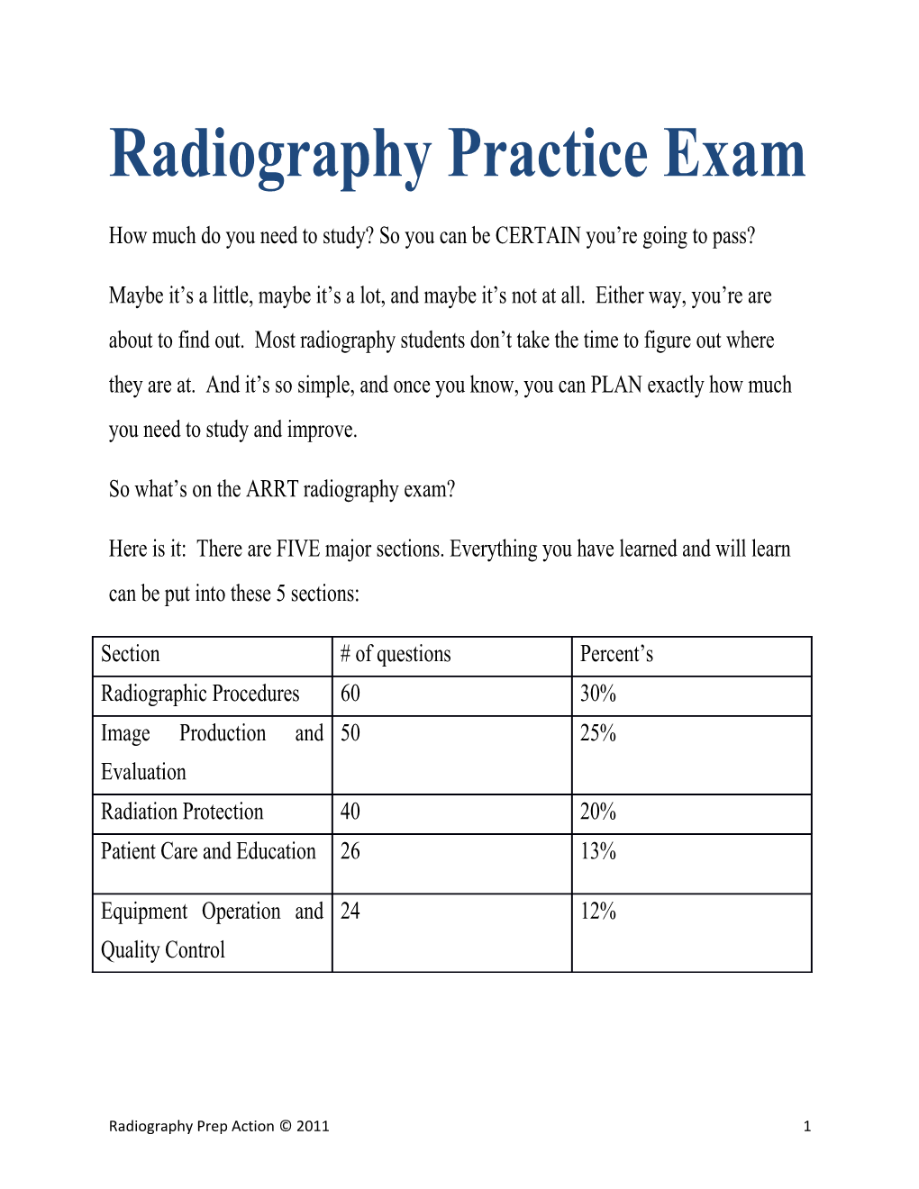 Radiography Practice Exam