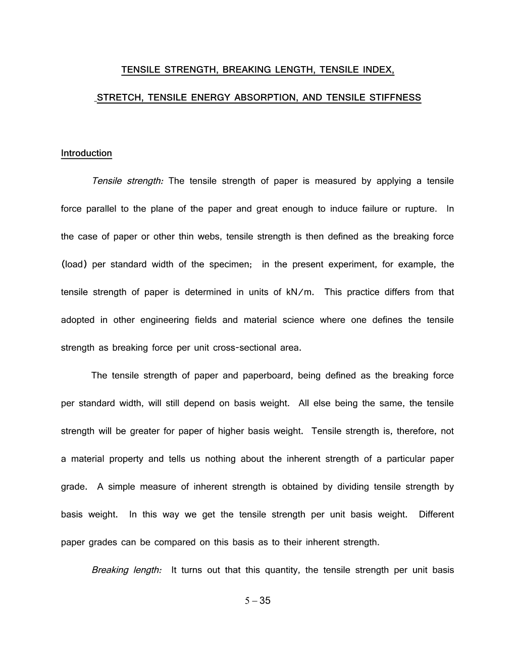 Tensile Strength, Breaking Length, Tensile Index