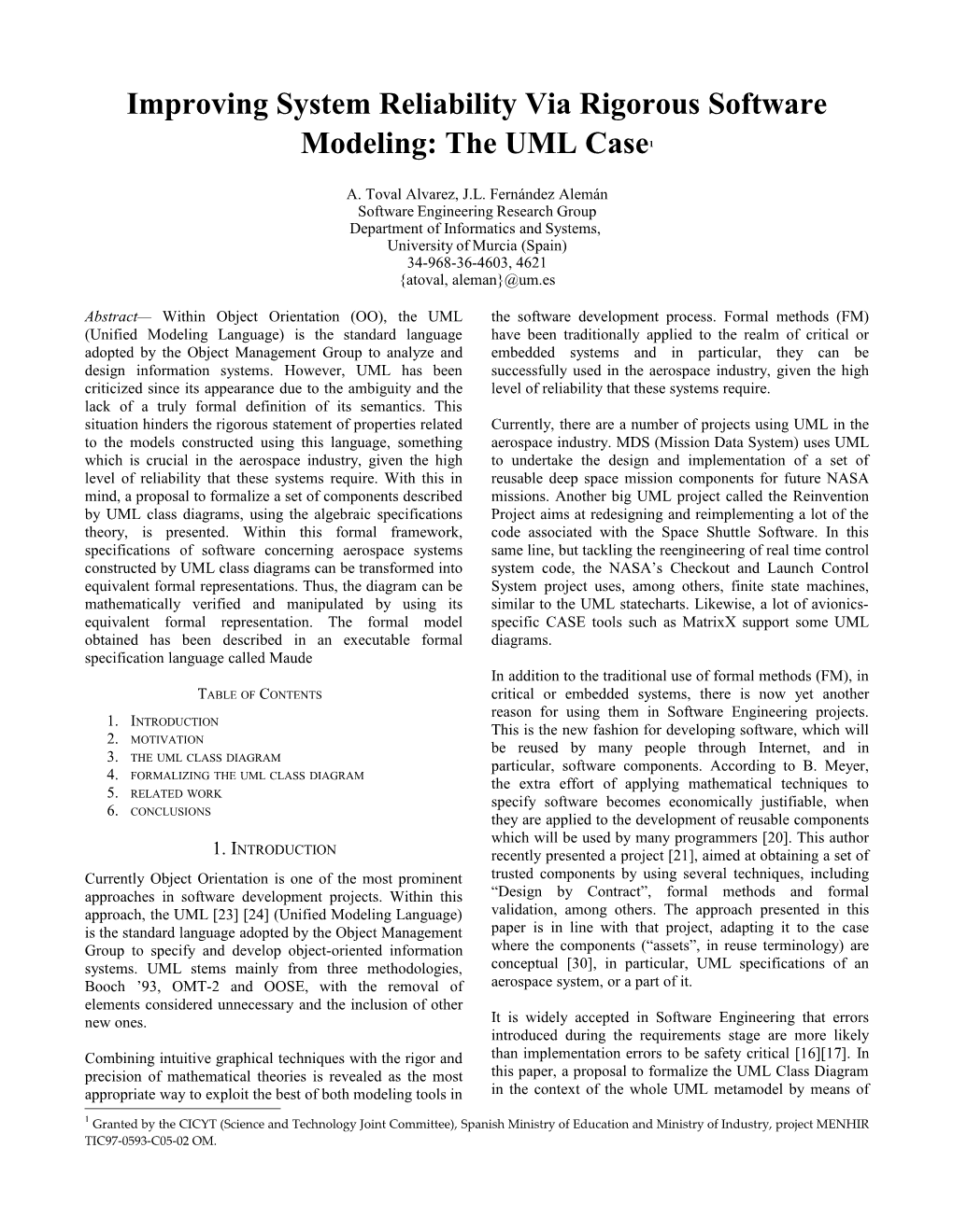 Improving System Reliability Via Rigorous Software Modeling: the UML Case