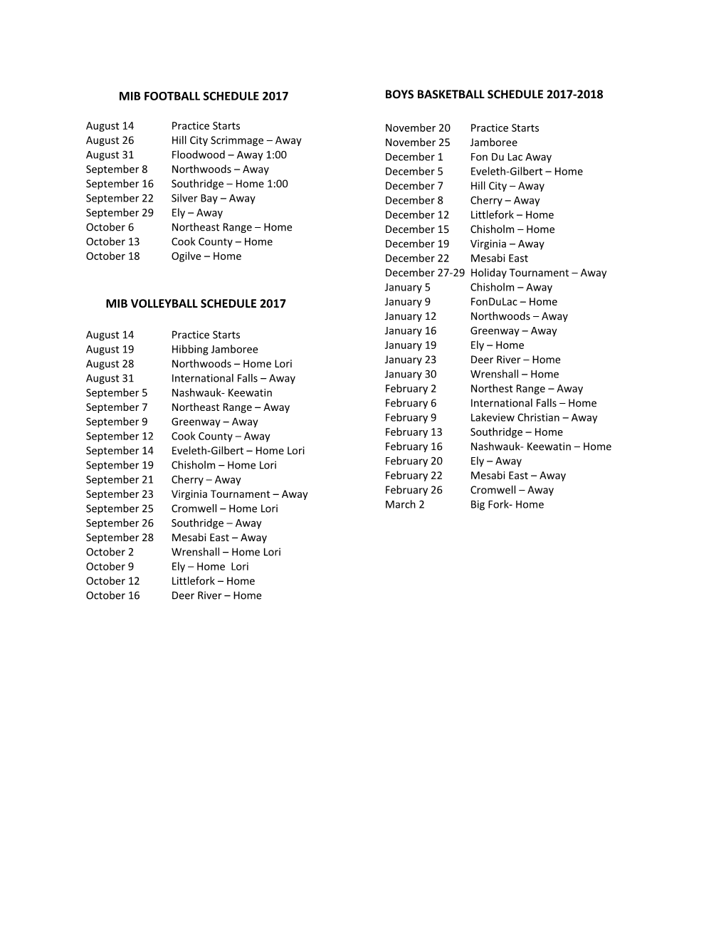 Mib Football Schedule 2017