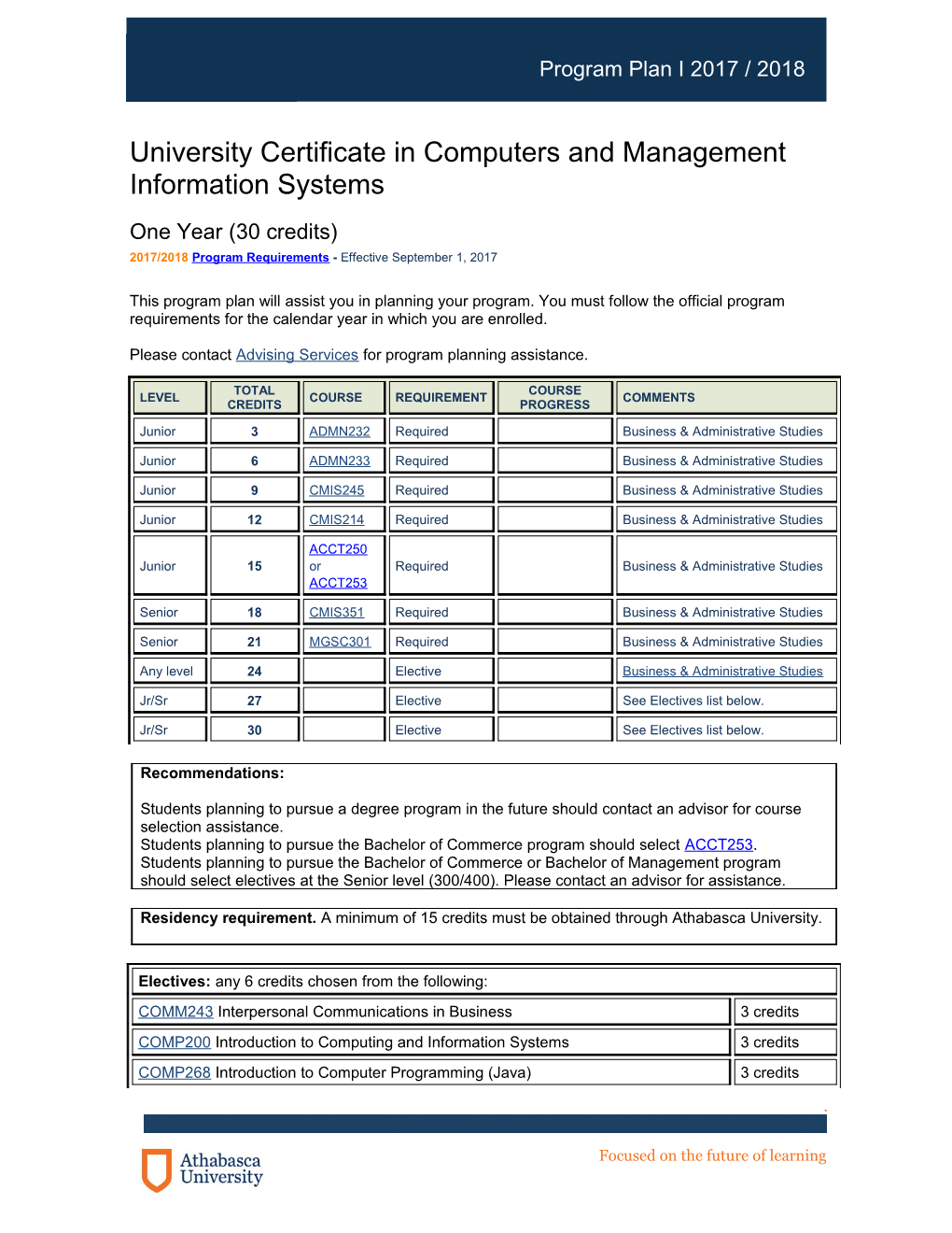 University Certificate in Computers and Management Information Systems