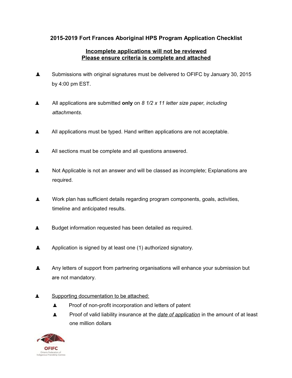 2015-2019Fort Frances Aboriginal HPS Program Application Checklist