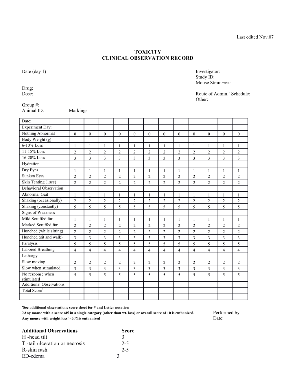 Clinical Observation Record