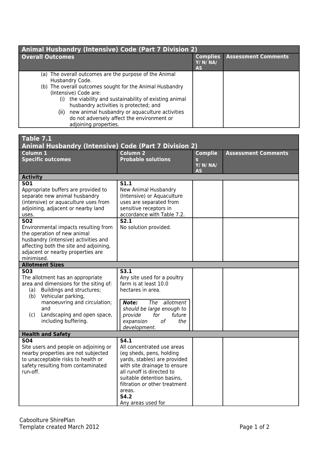 Development Code - Animal Husbandry (Intensive)