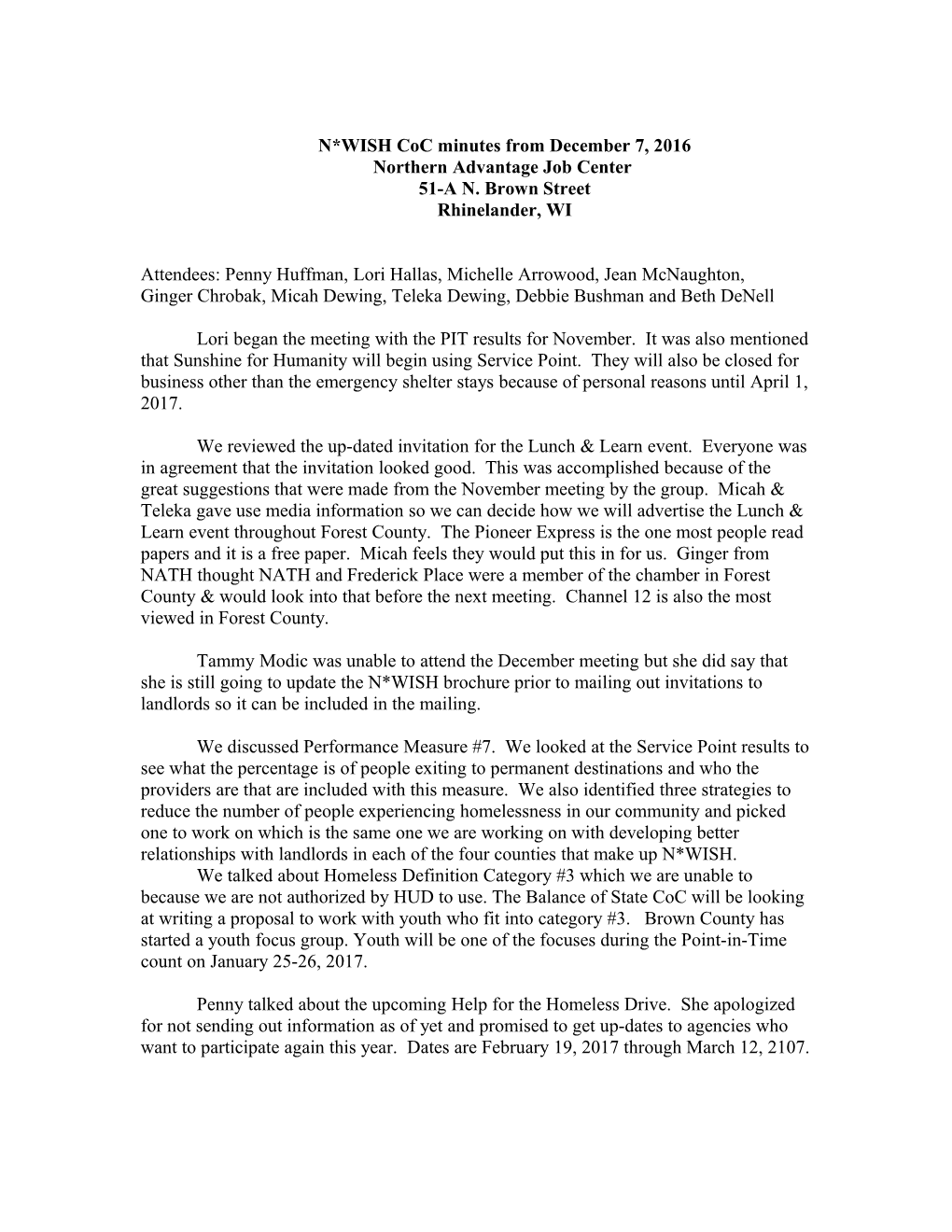 Regional Homeless Coc Minutes from February 3, 2010