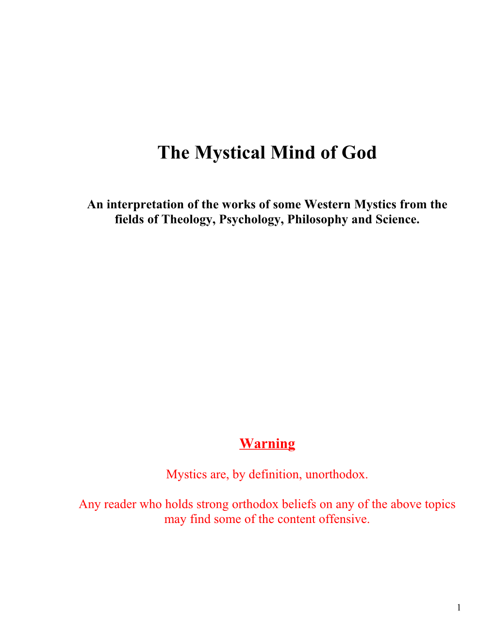 The Mystical Mind of God