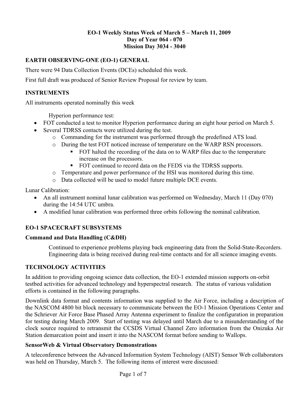 EO-1 Status Week of Jan 20-26, 2001