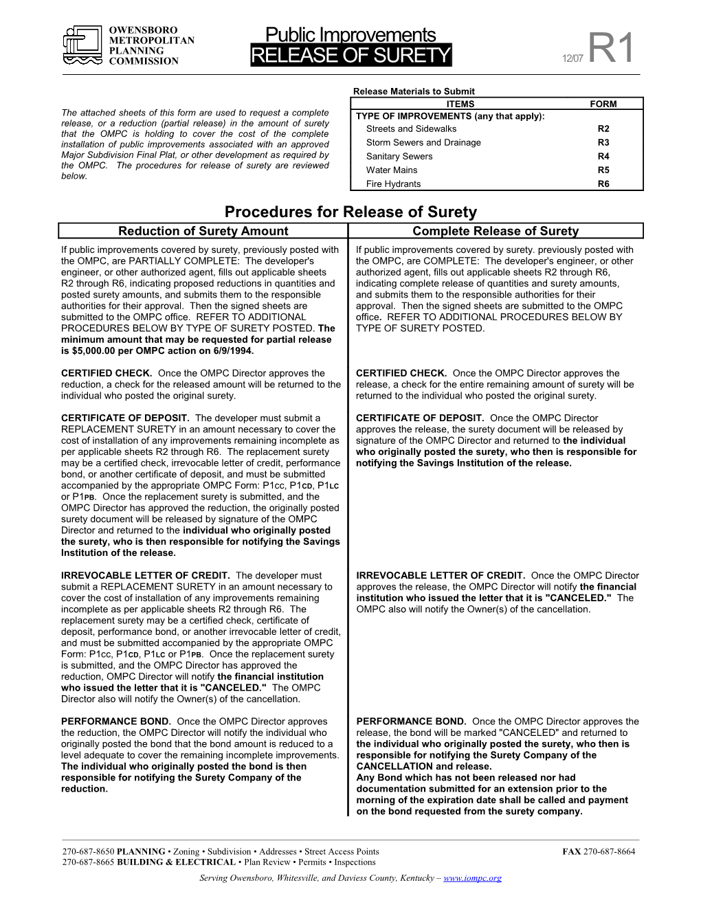 Procedures for Release of Surety