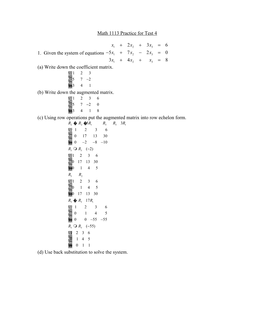 Math 1113 Practice for Test 4