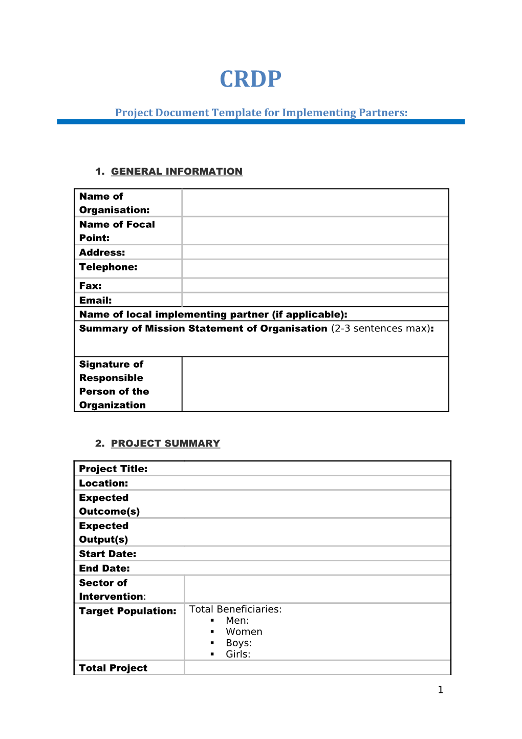 Project Document Template for Implementing Partners