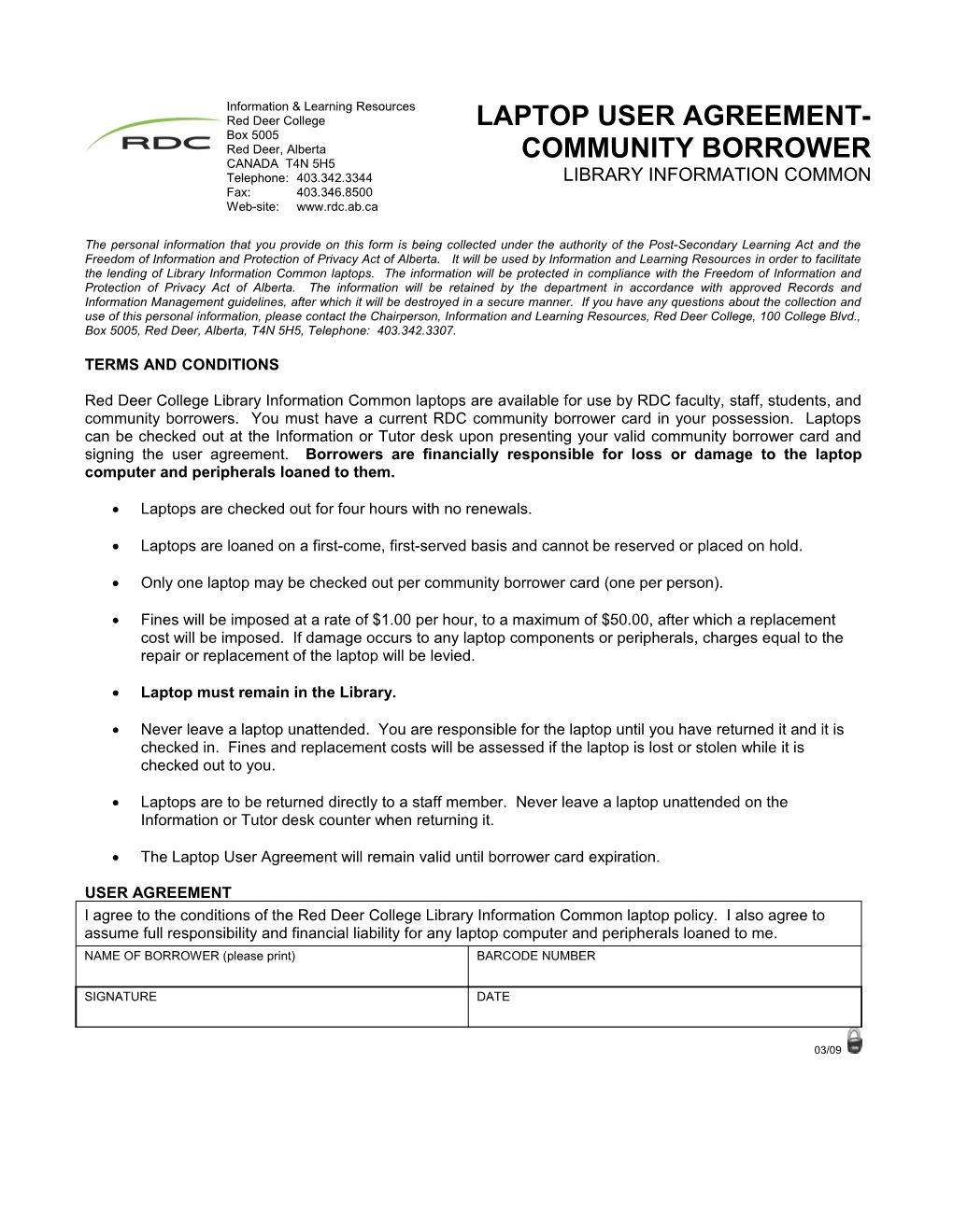 Laptop User Agreement - Community Borrower