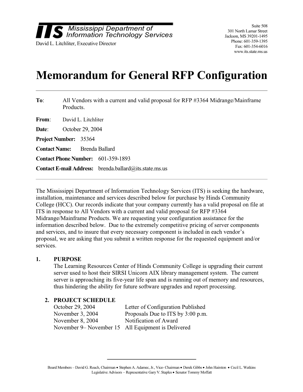 Memorandum for General RFP Configuration s14