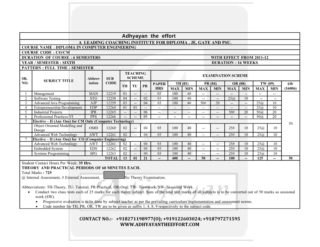 SCHEME - E Sixth Semester (CO, CM)