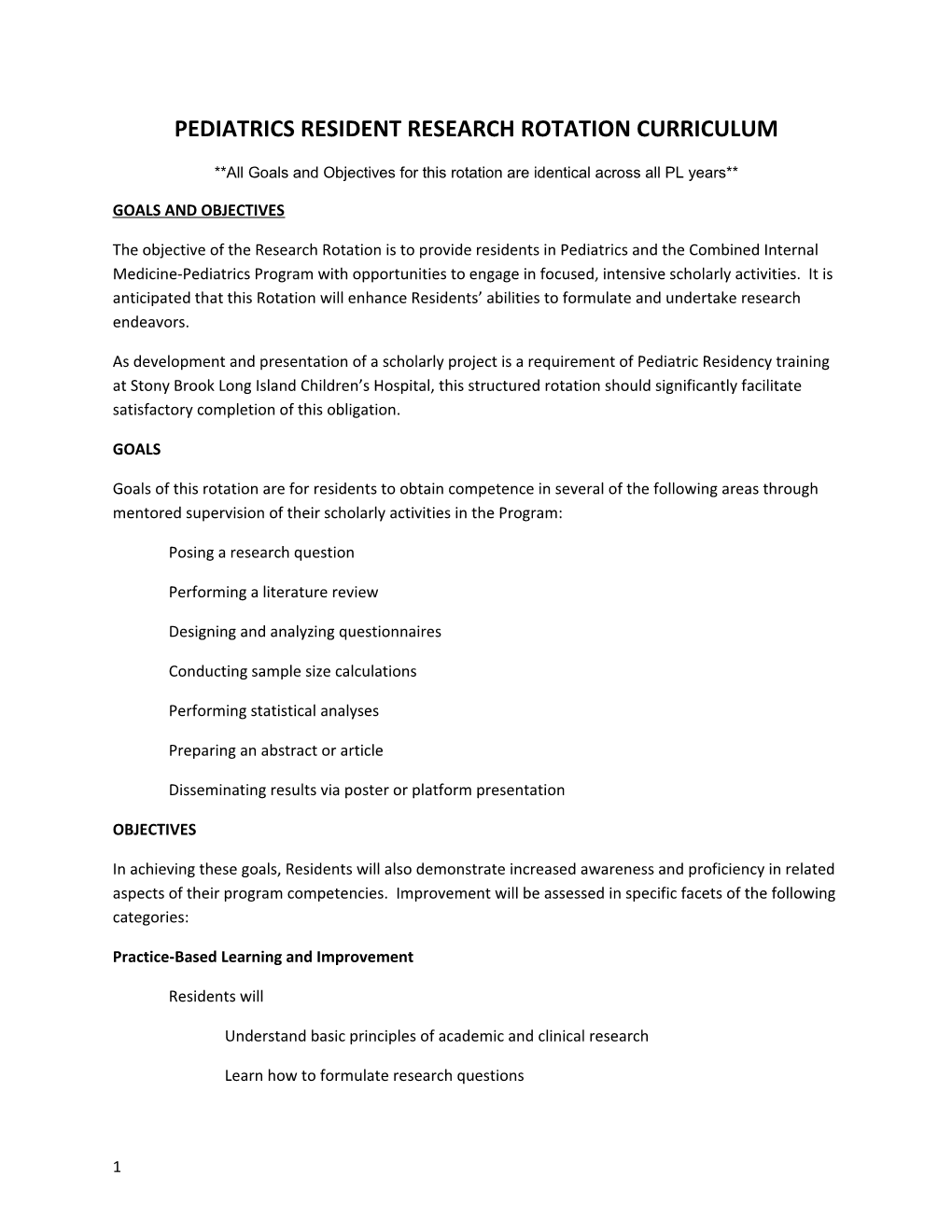 Pediatrics Resident Research Rotationcurriculum