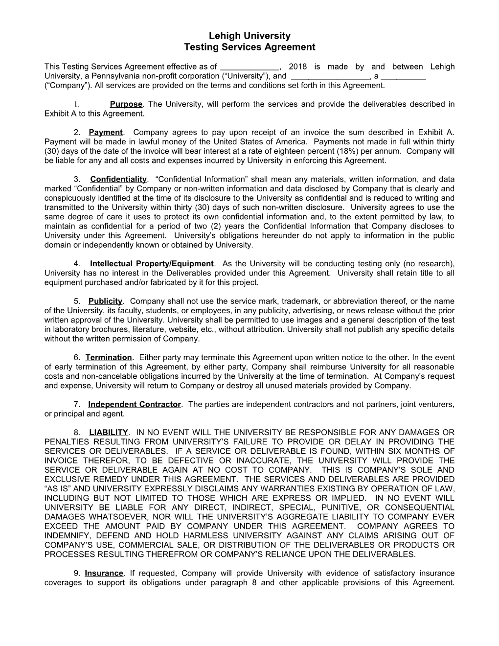 General 1 Pg Agreement