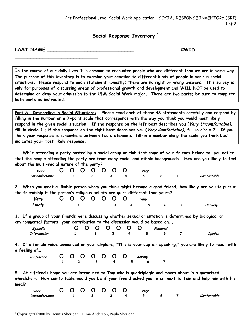 Social Response Inventory