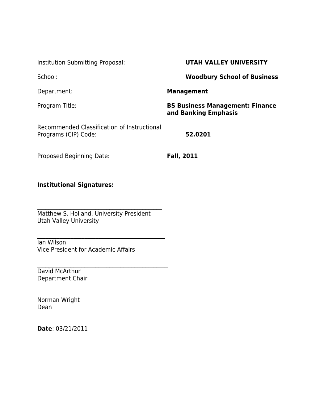 Institution Submitting Proposal: Utah Valley University s2