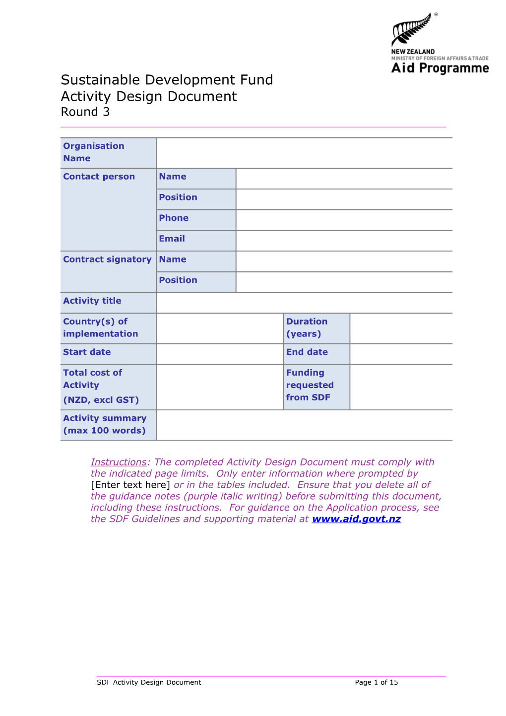 SDF3 Activity Design Document Template