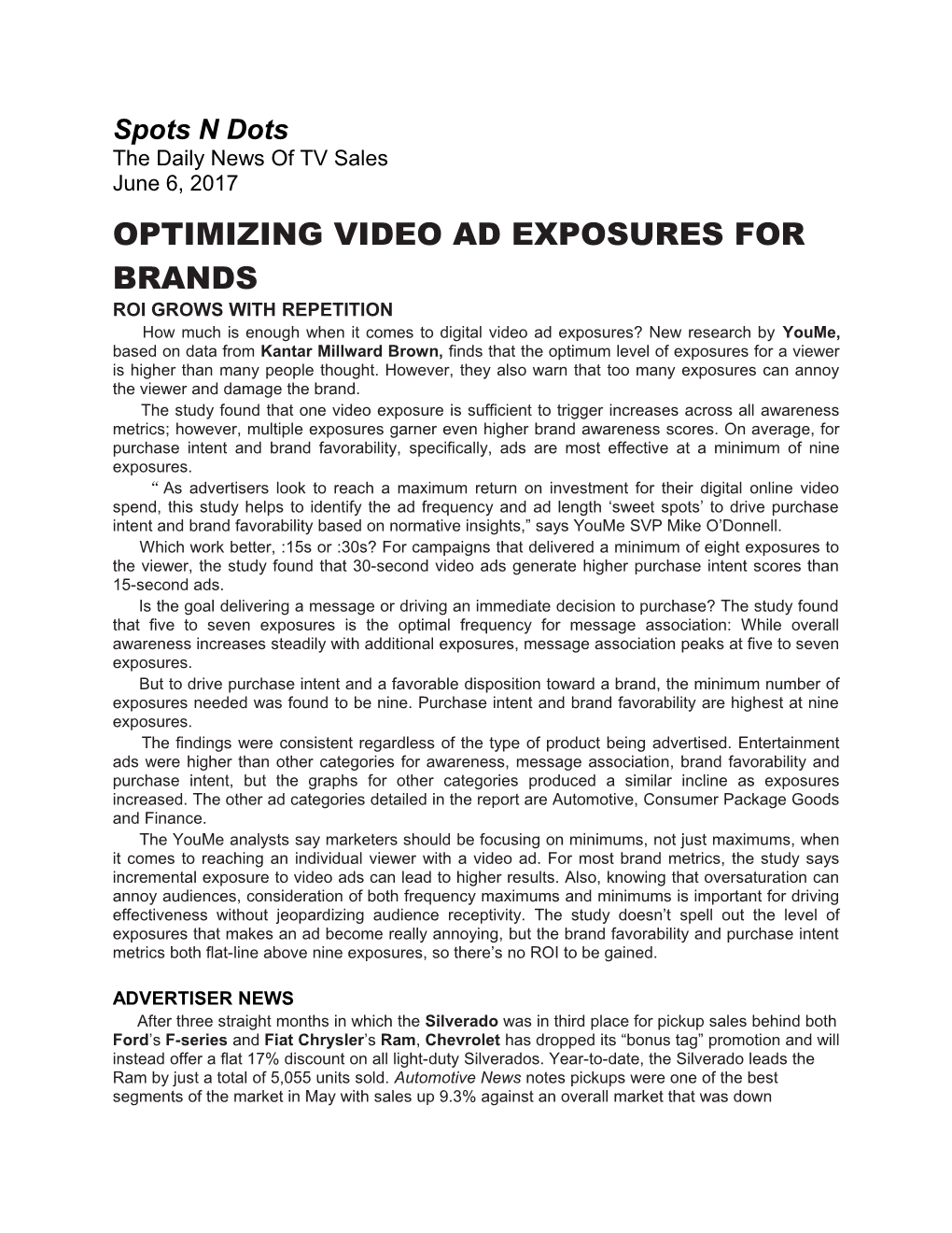 Optimizing Video Ad Exposures for Brands