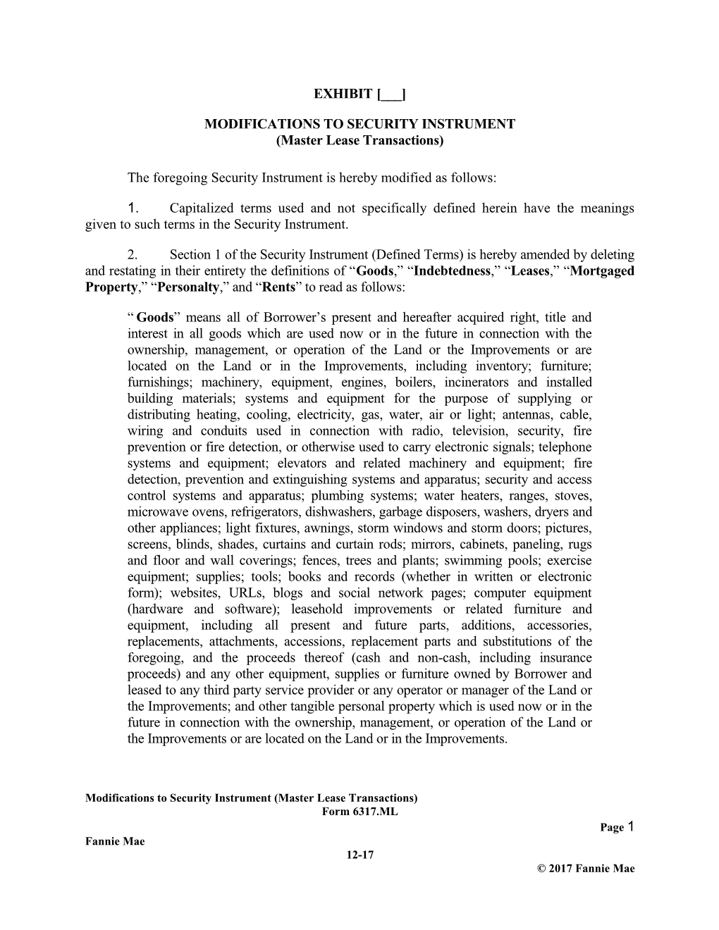 Modifications to Security Instrument