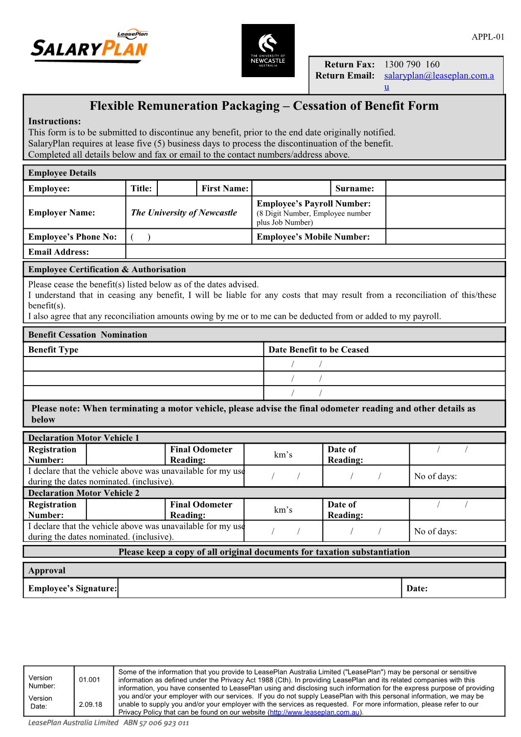 Flexible Remuneration Packaging Cessation of Benefit Form