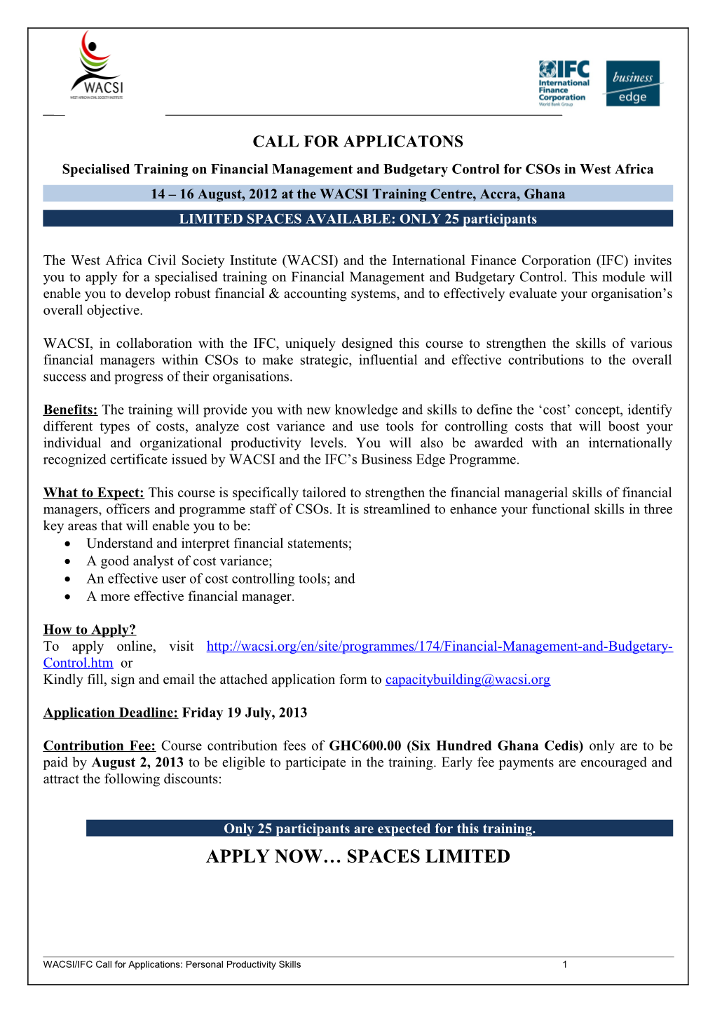 Specialised Training on Financial Management and Budgetary Control for Csos in West Africa