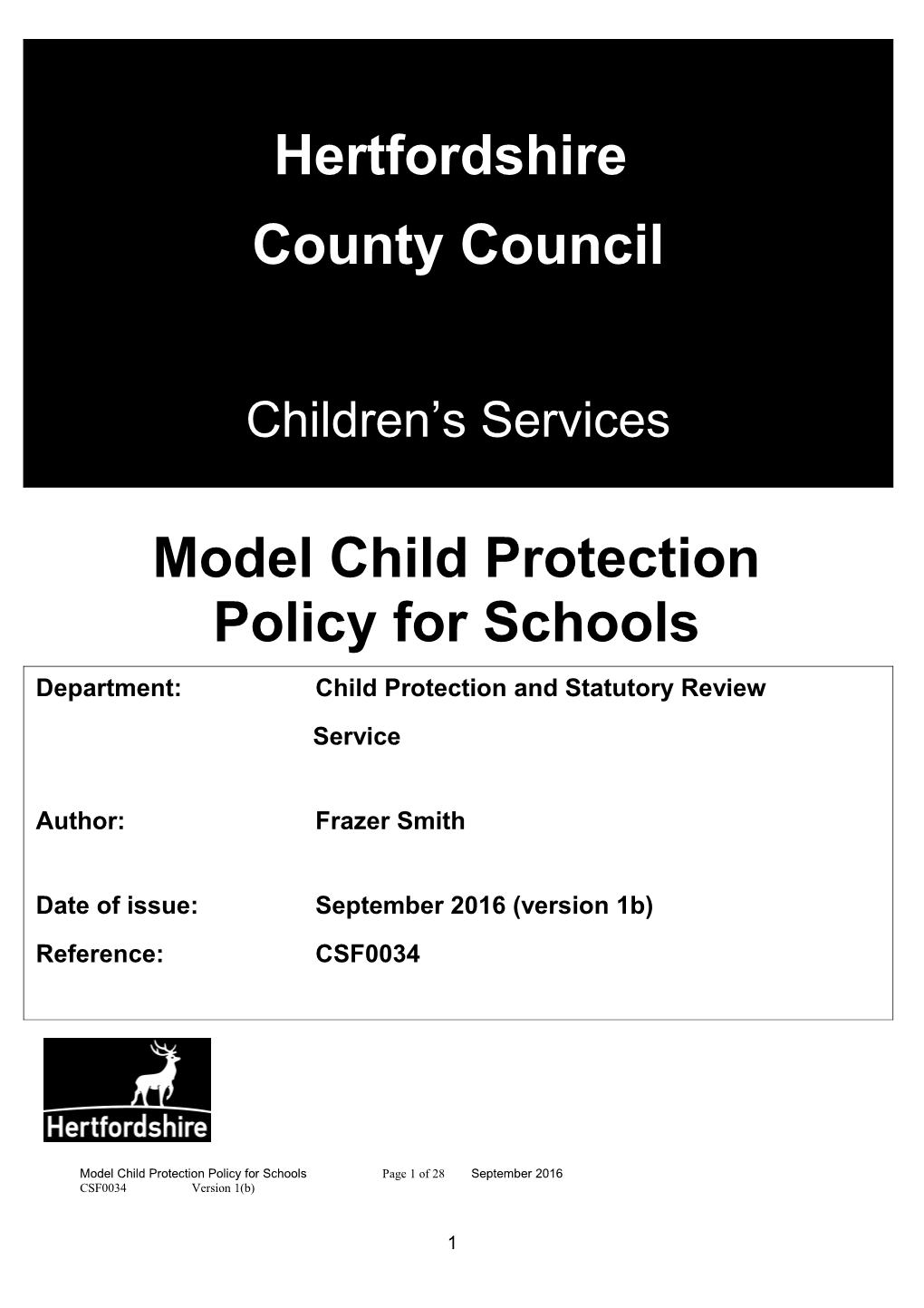 Model Child Protection Policy for Schools