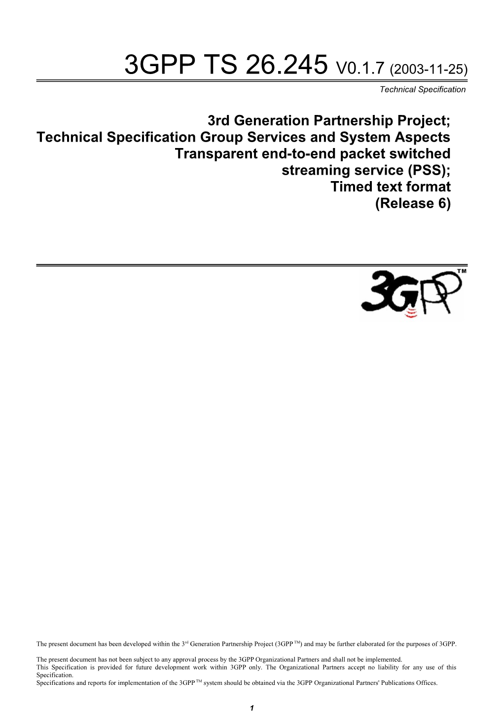 3Rd Generation Partnership Project;