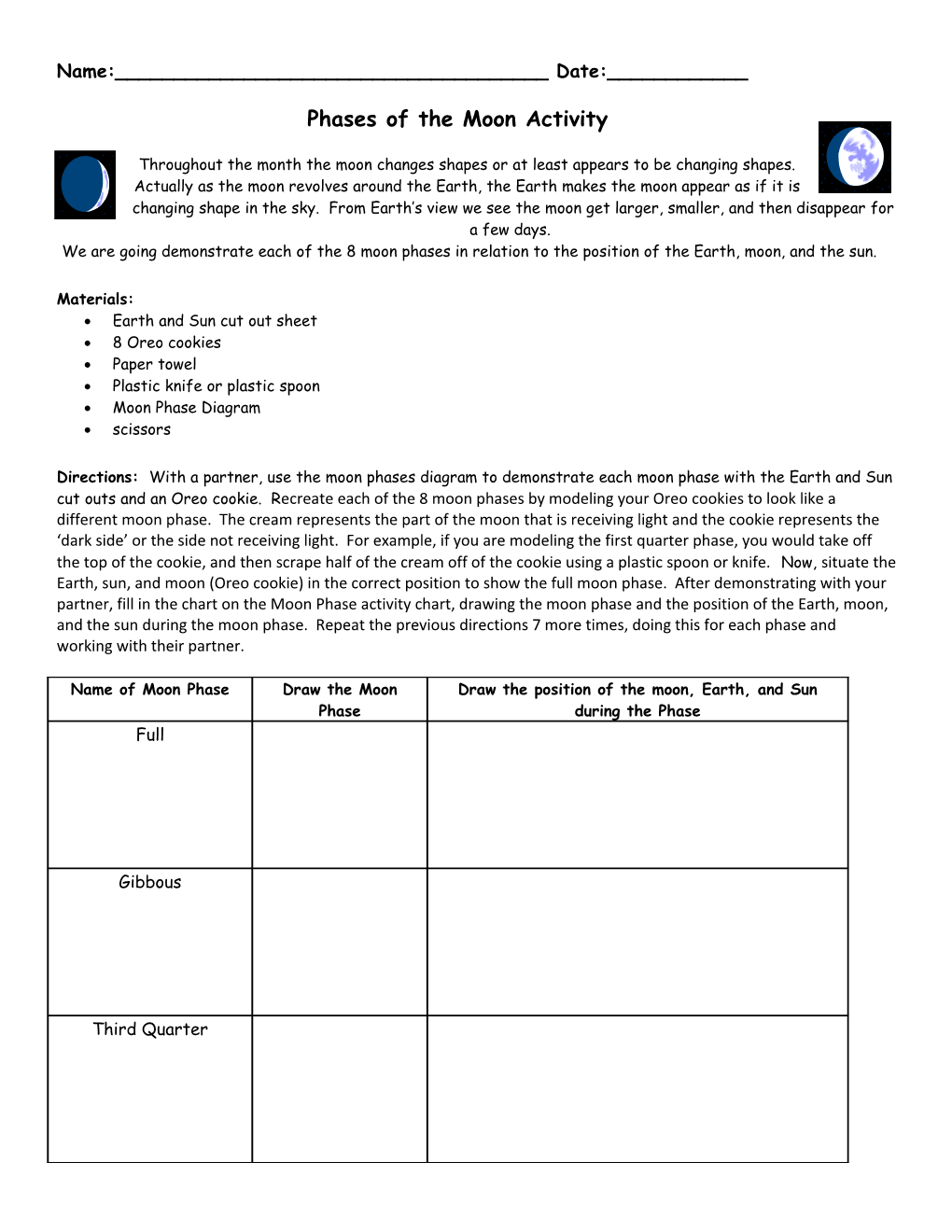 Phases of the Moon Activity