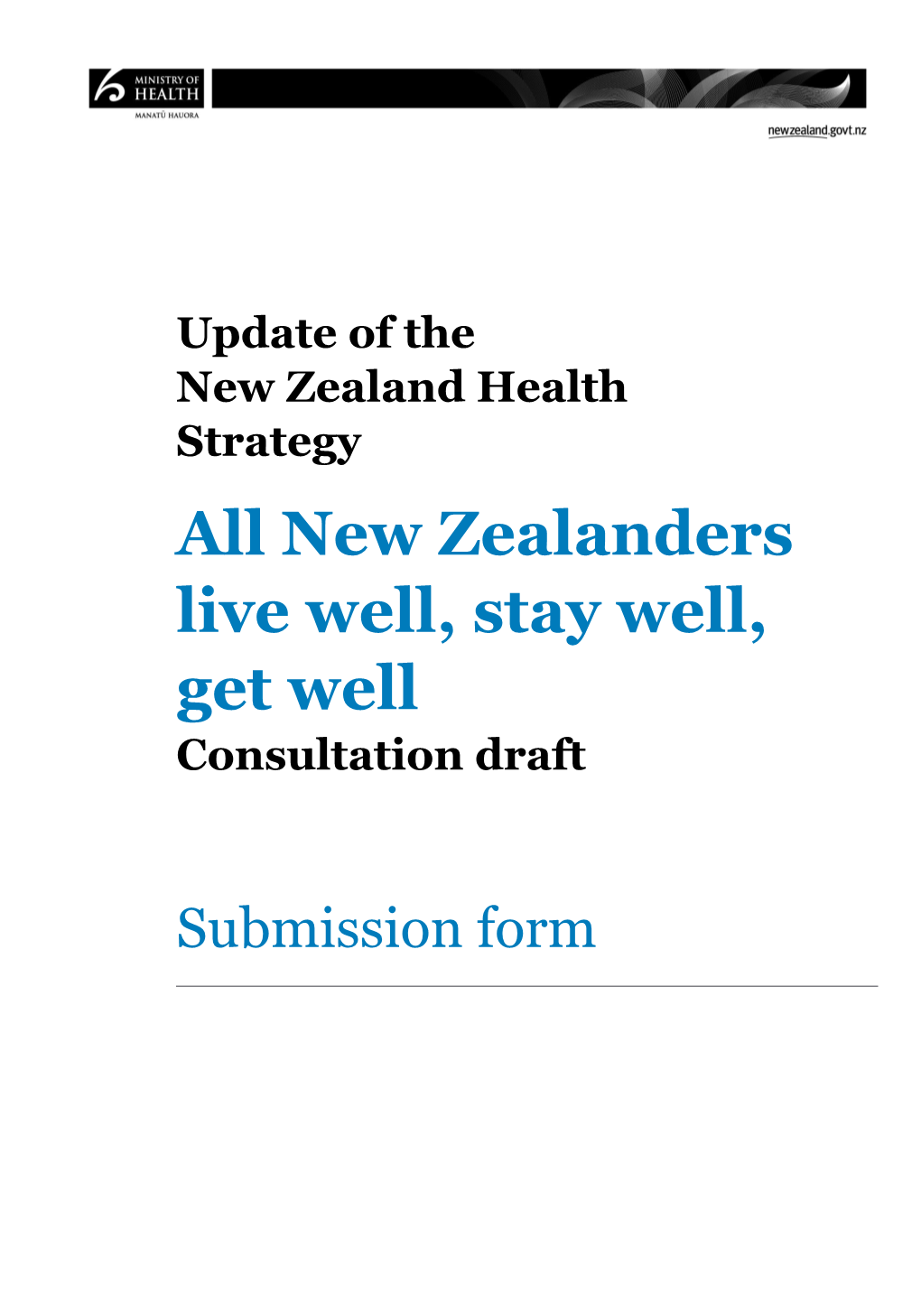 Update of the New Zealand Health Strategy Submission Form