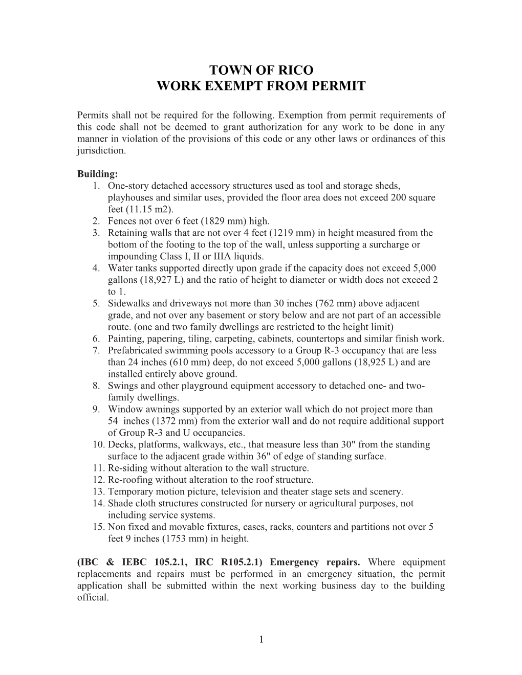Work Exempt from Permit