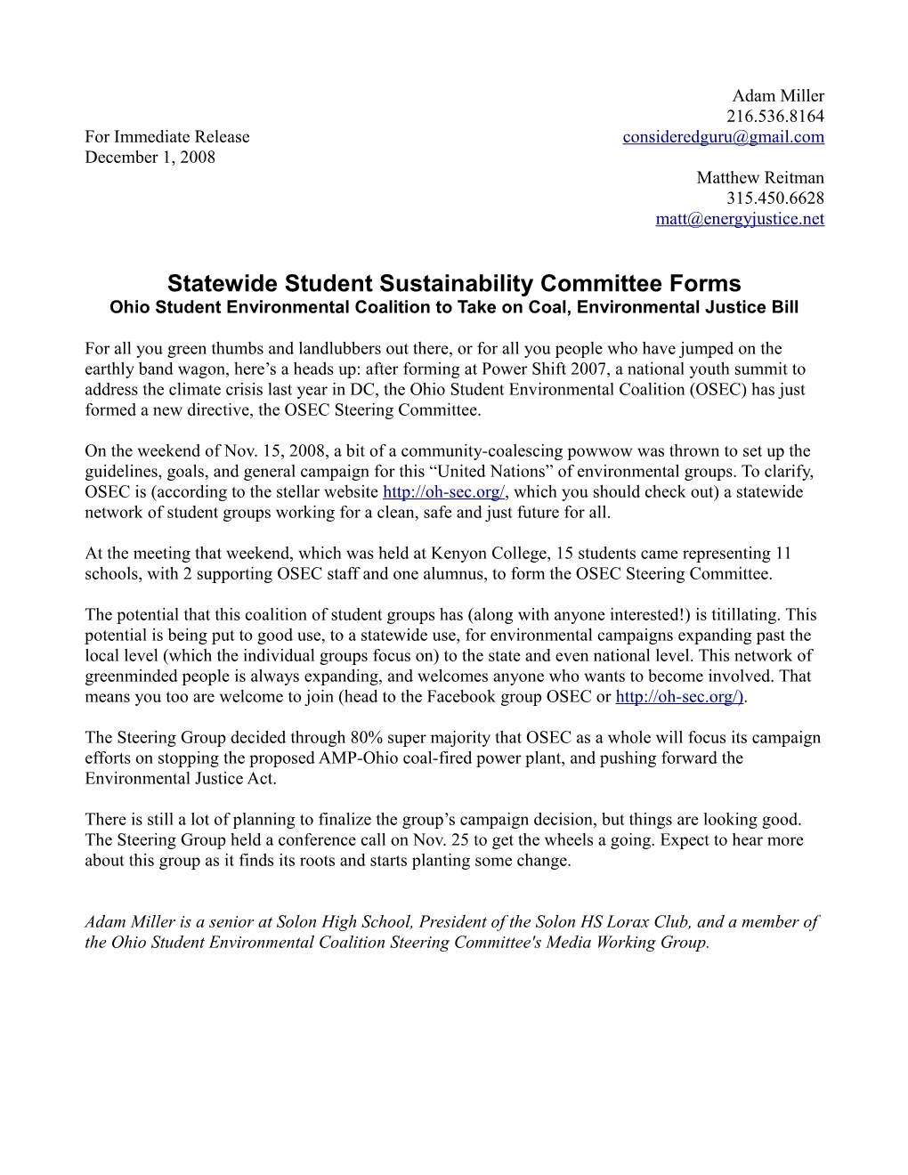 Statewide Student Sustainability Committee Forms