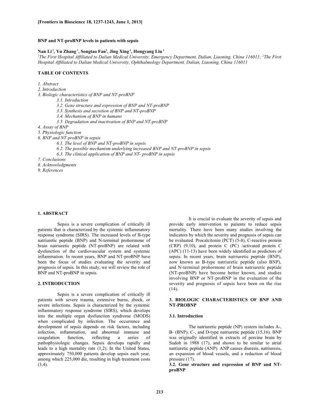 BNP and NT-Probnp Levels in Patients with Sepsis