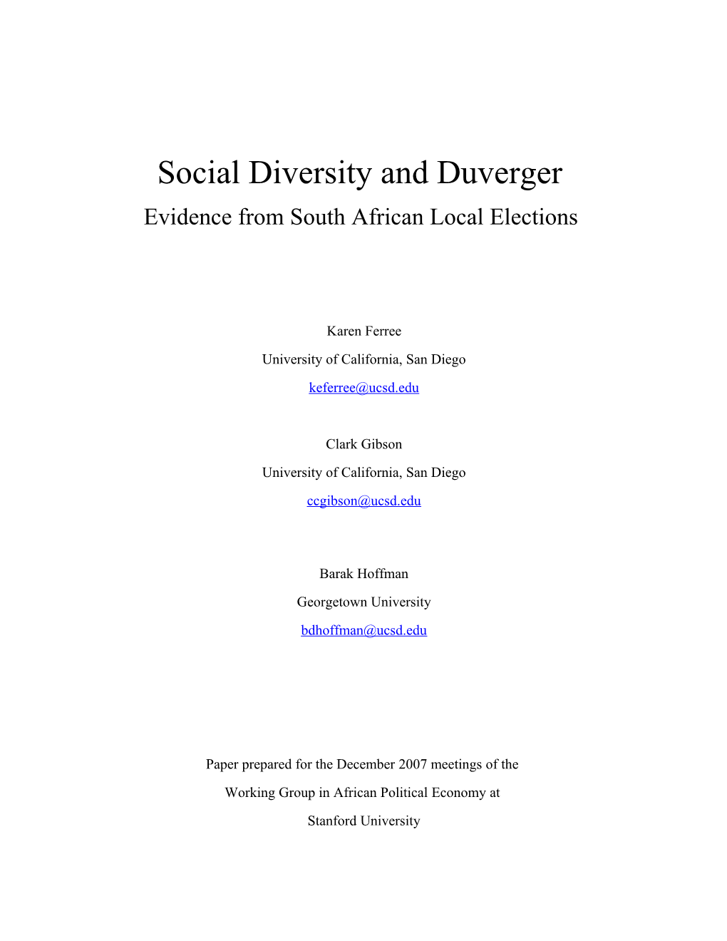 Social Diversity and Duverger