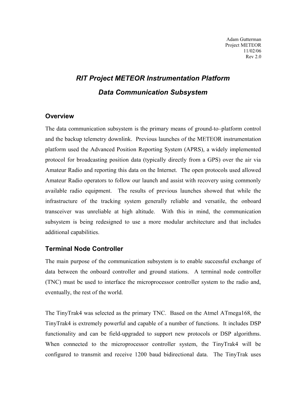 RIT Project METEOR Instrumentation Platform