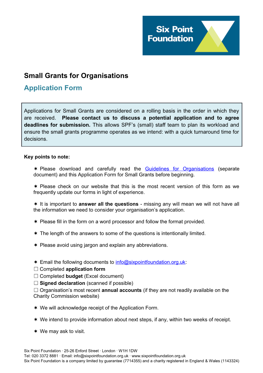 Small Grants to Organisations Application Form V1 Page 2 of 6