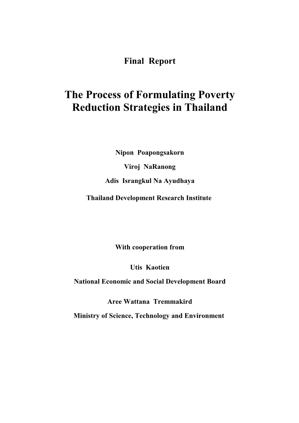 The Process of Formulating Poverty Reduction Strategies in Thailand