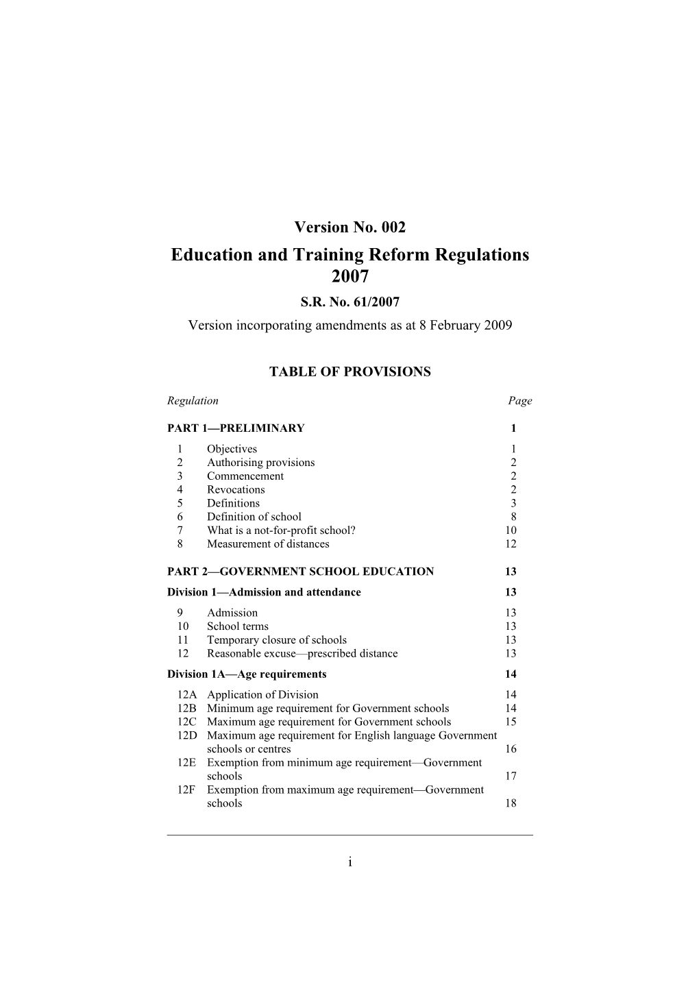 Education and Training Reform Regulations 2007